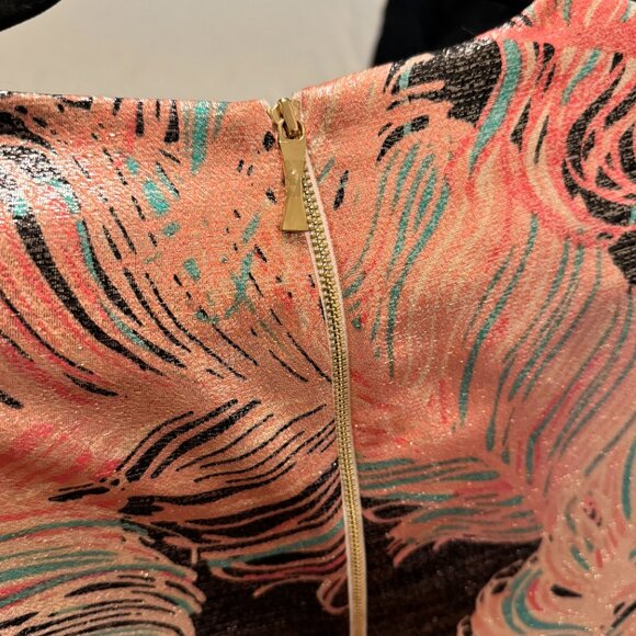 💯 Kate Spade | Regal Plumes Metallic MIni Shift Dress - Picture 7 of 9